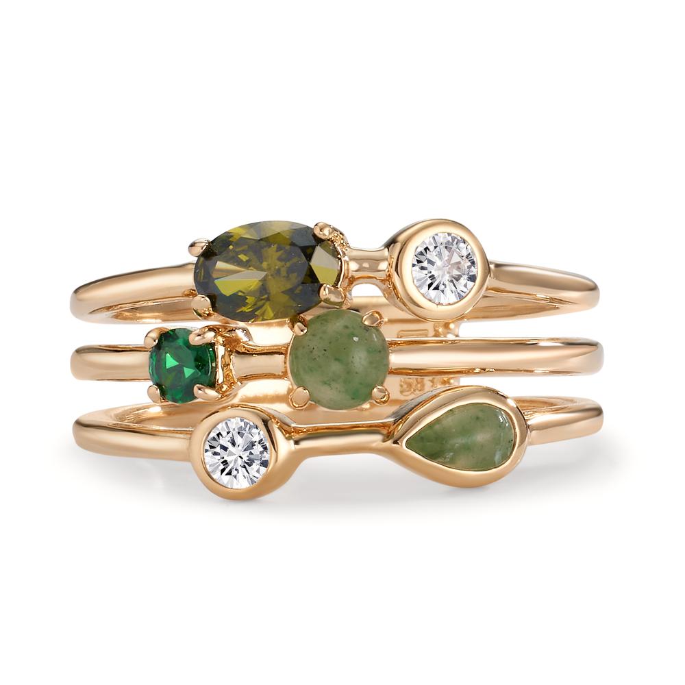 Anillo de dedo Bronce Circonita 6 piedras Chapado en oro de 5 micras