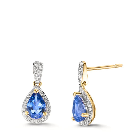 Pendientes 750/oro amarillo de 18 quilates Tanzanita 1.16 ct, 2 piedras, Diamante 0.21 ct, w-si