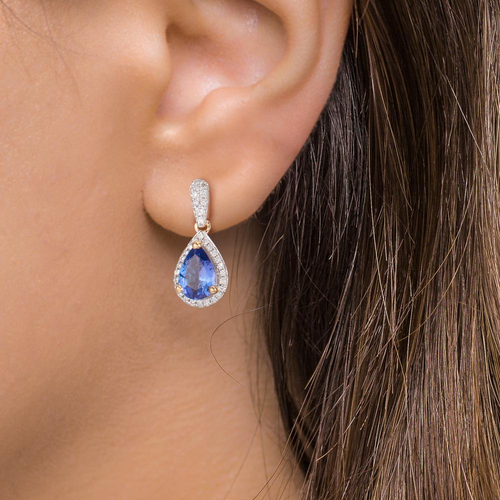 Pendientes 750/oro amarillo de 18 quilates Tanzanita 1.16 ct, 2 piedras, Diamante 0.21 ct, w-si