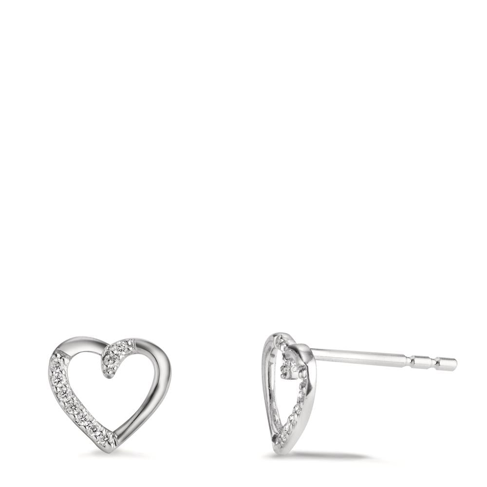 Pendientes 750/oro blanco de 18 quilates Diamante 0.045 ct, 18 piedras, w-si Corazón Ø7 mm