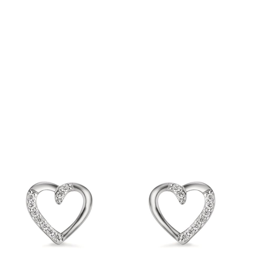 Pendientes 750/oro blanco de 18 quilates Diamante 0.045 ct, 18 piedras, w-si Corazón Ø7 mm