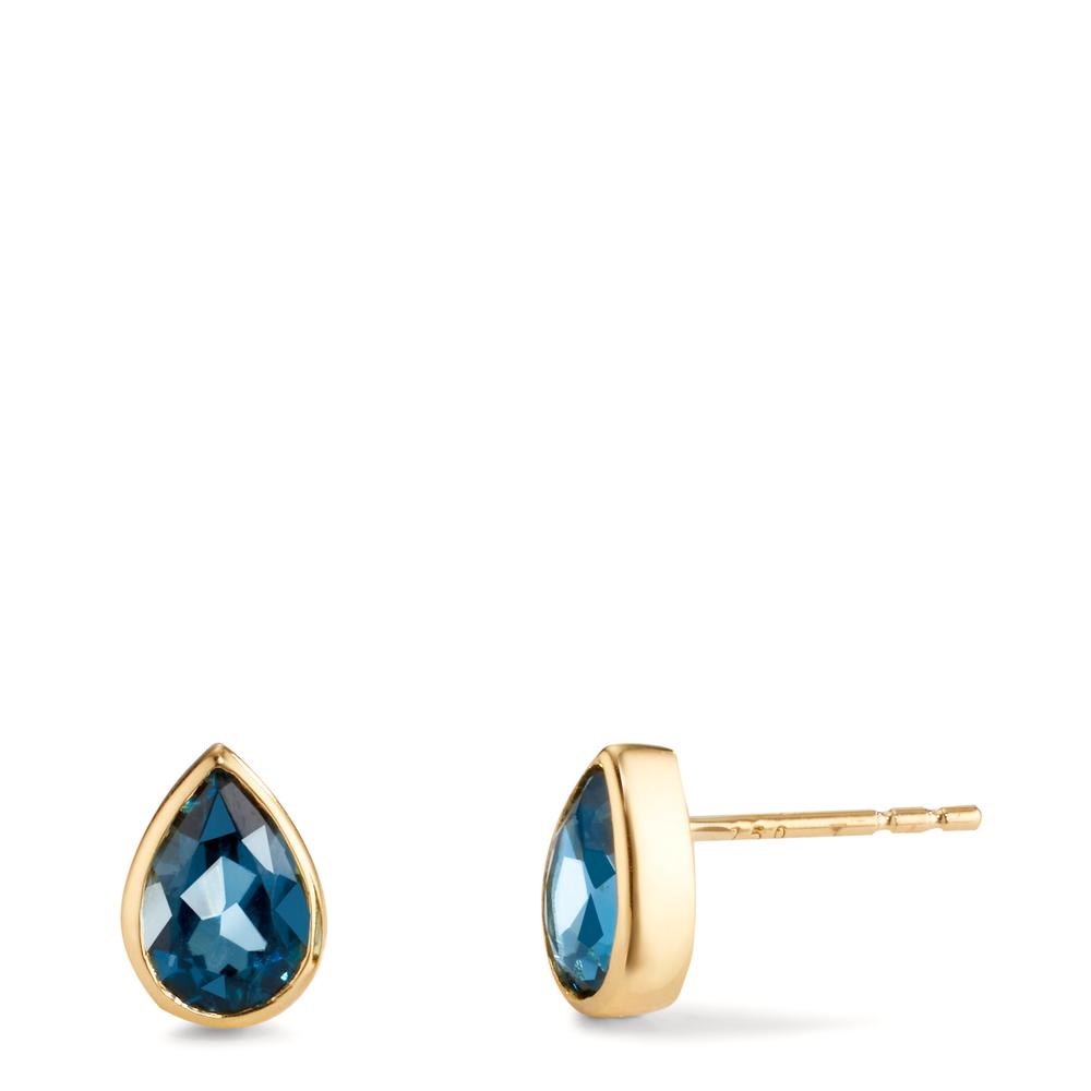 Pendientes 750/oro amarillo de 18 quilates Topacio azul de Londres 2 piedras