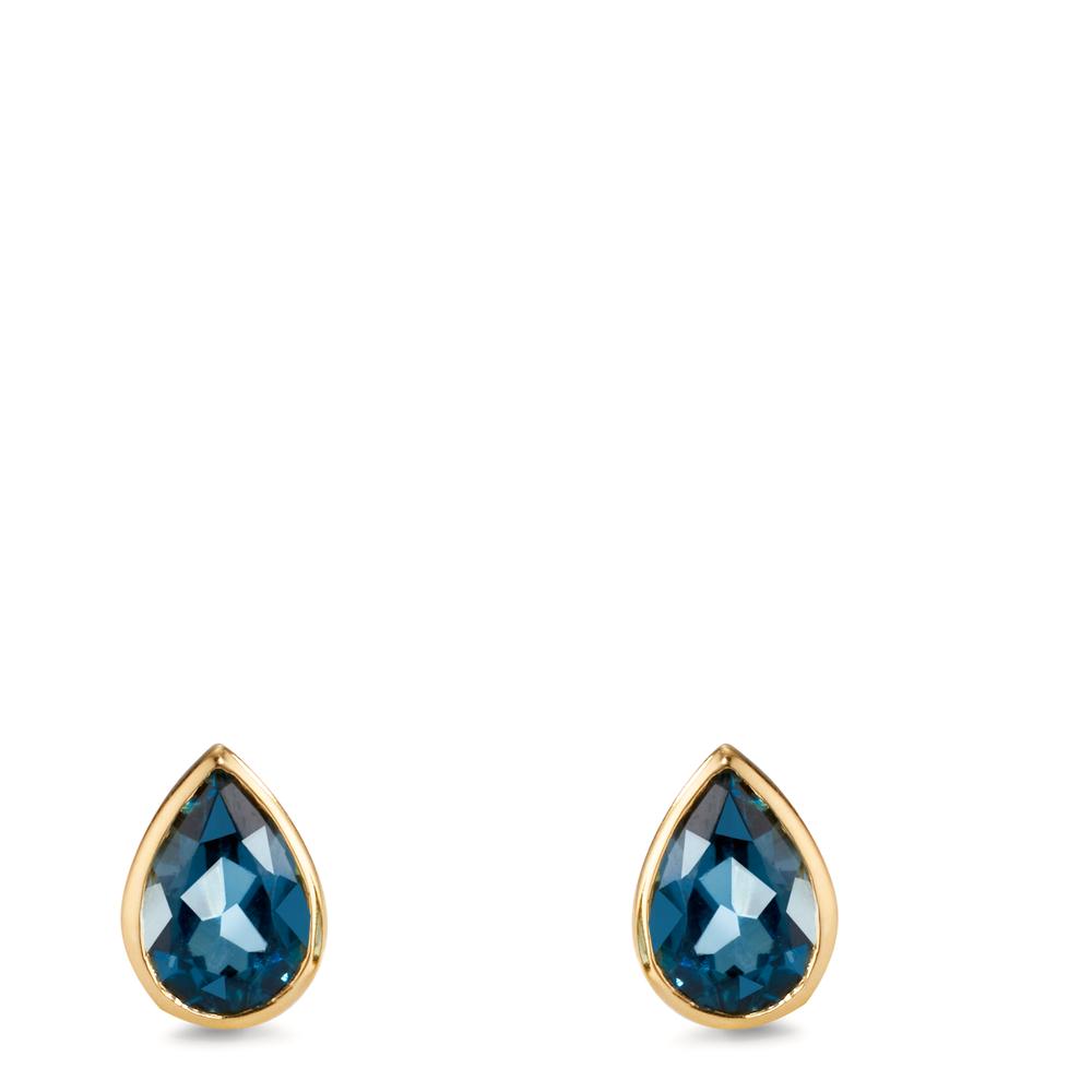 Pendientes 750/oro amarillo de 18 quilates Topacio azul de Londres 2 piedras