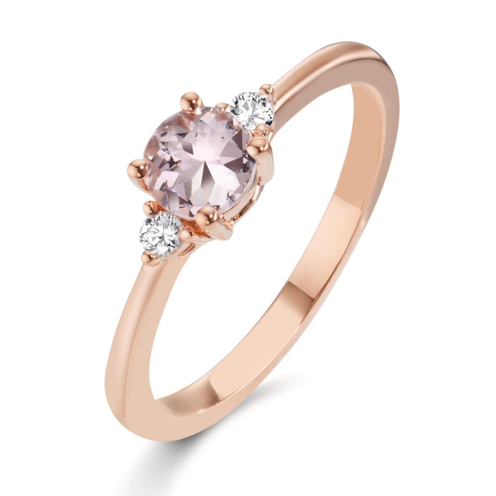 Anillo de dedo 750/oro rojo de 18 quilates Morganita rosa, Diamante 0.065 ct, 2 piedras, w-si