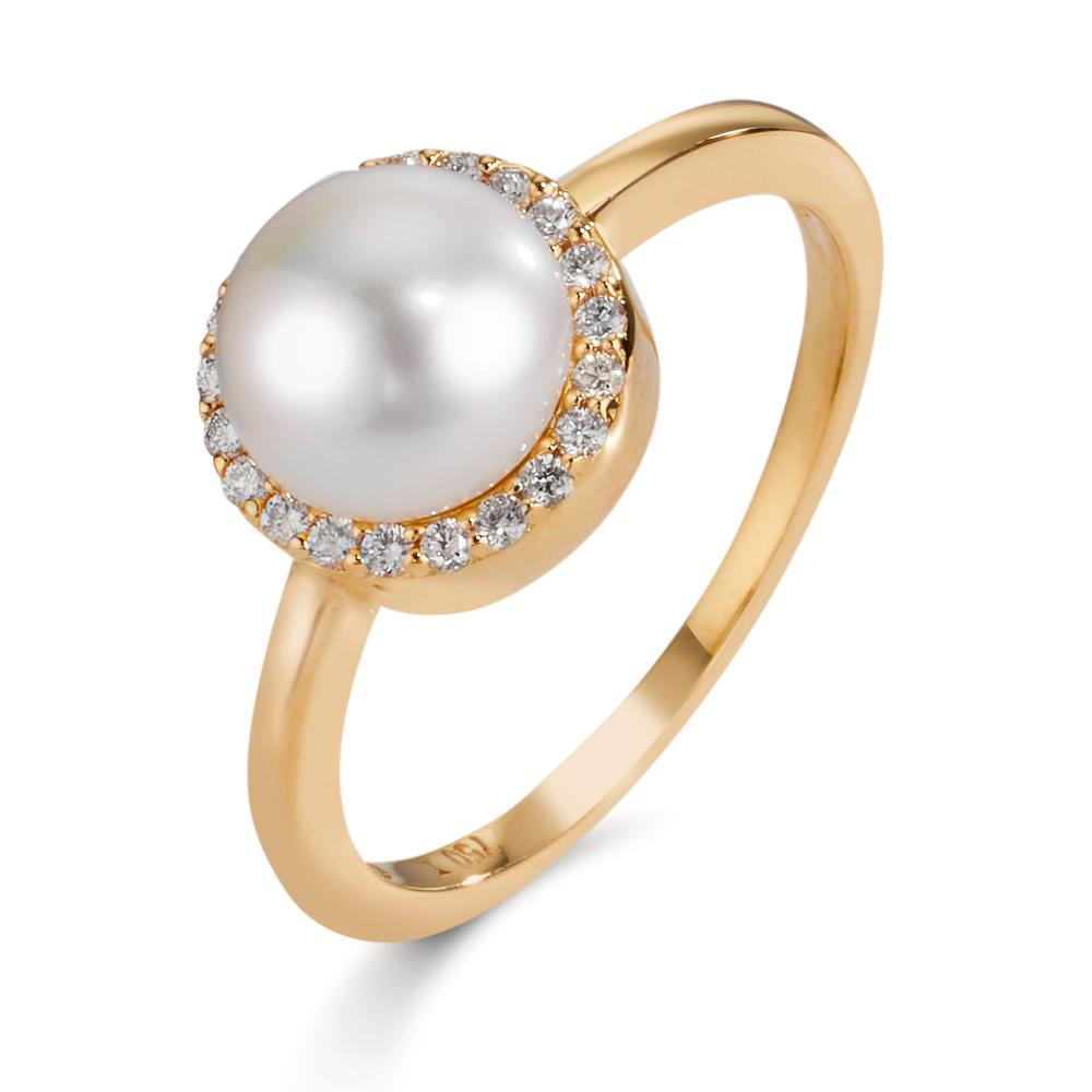 Anillo de dedo 750/oro amarillo de 18 quilates Diamante 0.125 ct, w-si Perla cultivada de agua dulce 7-7.5 mm
