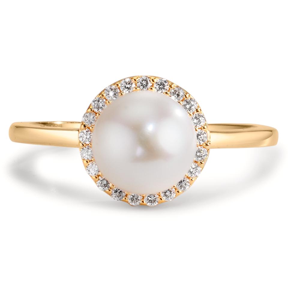 Anillo de dedo 750/oro amarillo de 18 quilates Diamante 0.125 ct, w-si Perla cultivada de agua dulce 7-7.5 mm