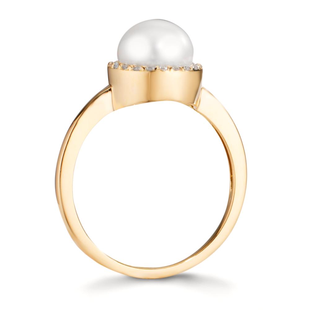 Anillo de dedo 750/oro amarillo de 18 quilates Diamante 0.125 ct, w-si Perla cultivada de agua dulce 7-7.5 mm