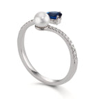 Anillo de dedo 750/oro blanco de 18 quilates Diamante 0.105 ct, w-si, Zafiro Perlas akoya 3.5-4 mm