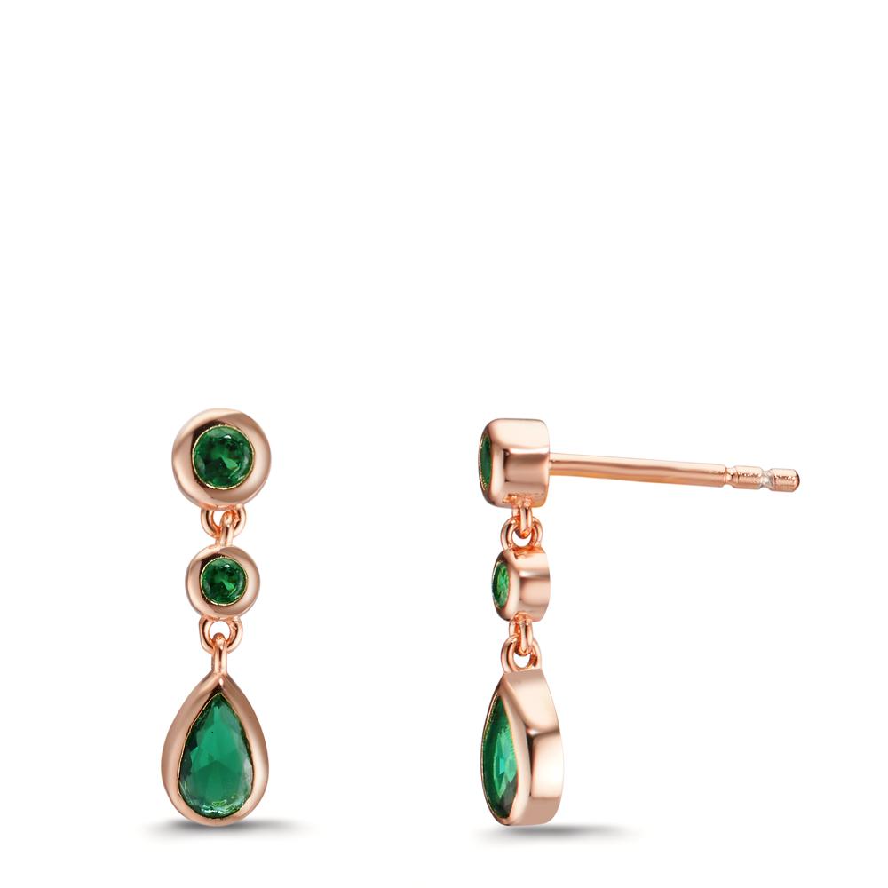 Pendientes Plata Circonita verde, 6 piedras Rosa Dorado