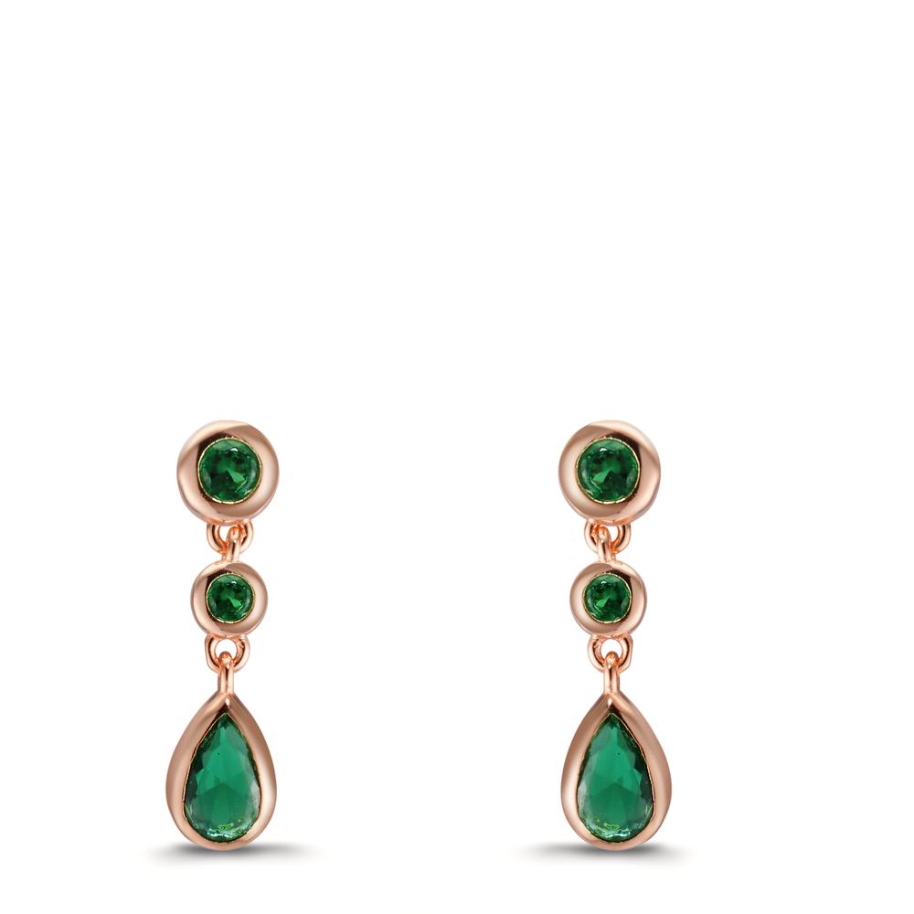 Pendientes Plata Circonita verde, 6 piedras Rosa Dorado