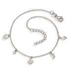 Tobilleras Plata Circonita 4 piedras Rodio plateado 22-25 cm