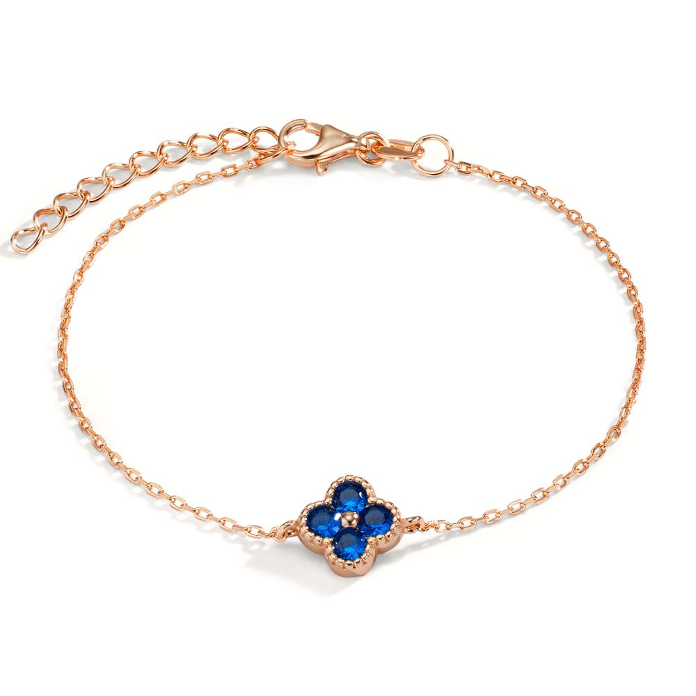 Pulsera Plata Circonita azul zafiro, 4 piedras Rosa Dorado Flor