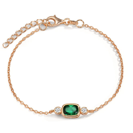 Pulsera Plata Circonita verde, Circonita blanco, 2 piedras Rosa Dorado 16-19 cm