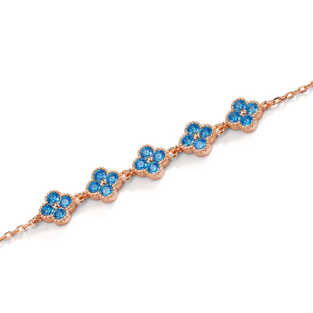 Pulsera Plata Circonita Azul claro, 20 piedras Rosa Dorado Flor 16-19 cm