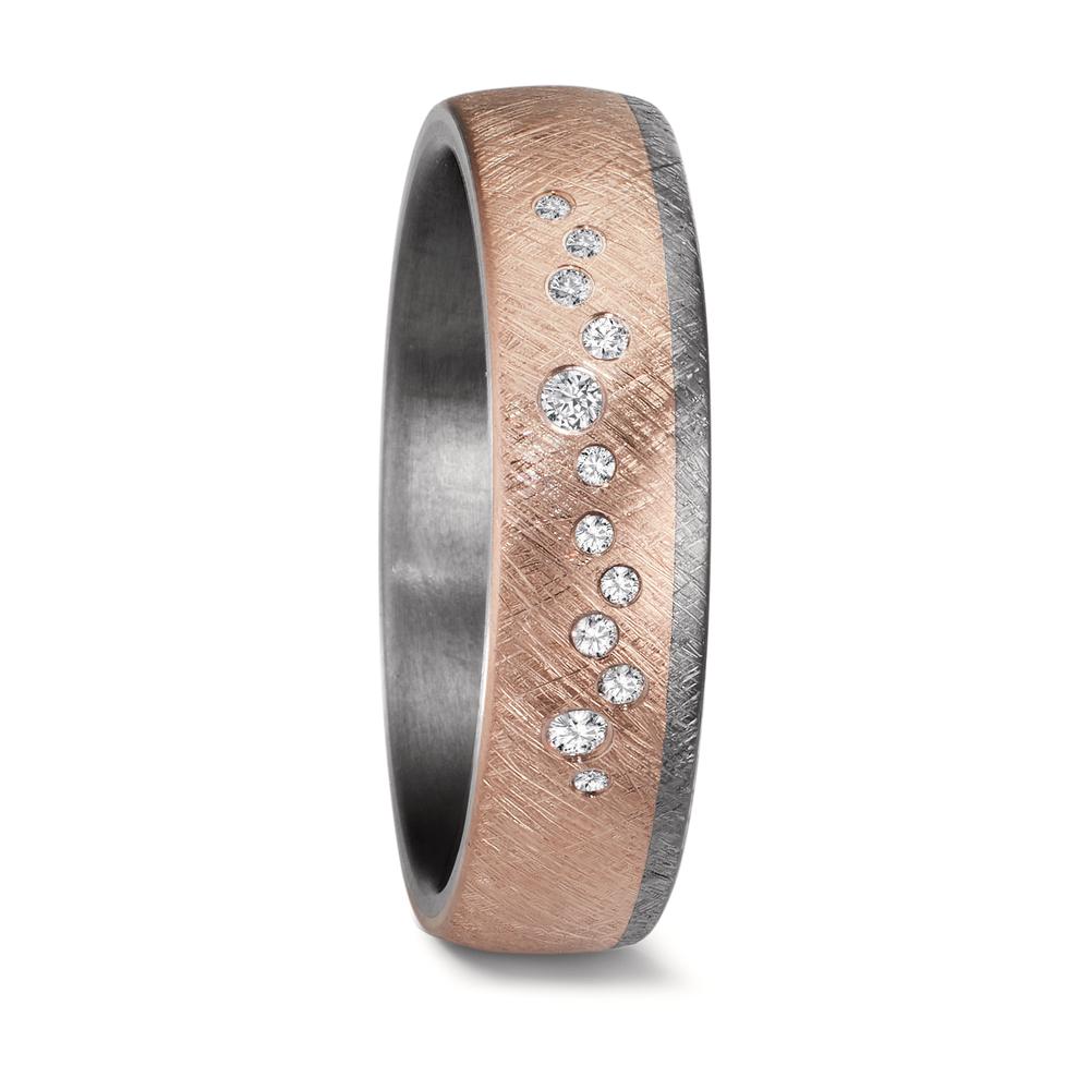 Anillo de pareja 999 tantalio, oro rosa de 585/14 kt Diamante 0.105 ct, 12 piedras, w-si