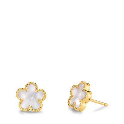 Pendientes Plata Circonita Amarillo Dorado Madre perla Flor Ø10 mm
