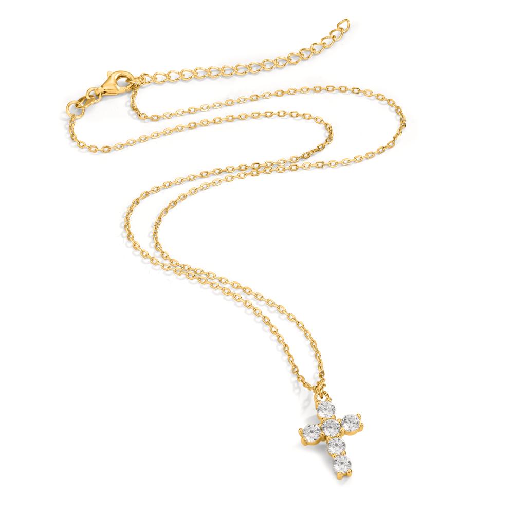 Collar Plata Circonita Amarillo Dorado Cruz 40-45 cm