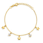 Pulsera Plata Circonita 2 piedras Amarillo Dorado estrella