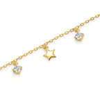 Pulsera Plata Circonita 2 piedras Amarillo Dorado estrella