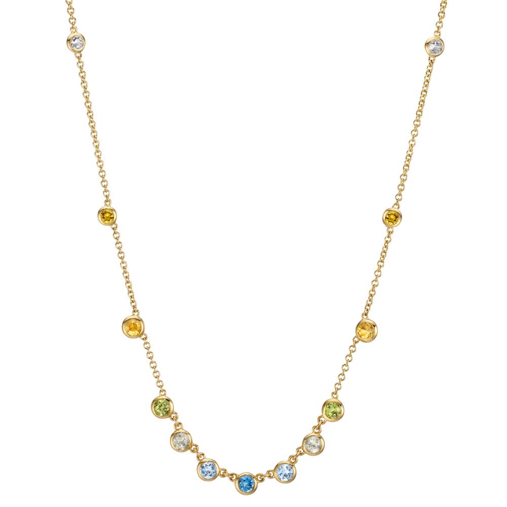 Collar 750/oro amarillo de 18 quilates Citrino 0.20 ct, 2 piedras, Amatista verde, 0.30 ct, 4 piedras, Peridoto 0.13 ct, 2 piedras, Topacio 0.43 ct, 3 piedras, Cuarzo 0.12 ct, 2 piedras 40-45 cm
