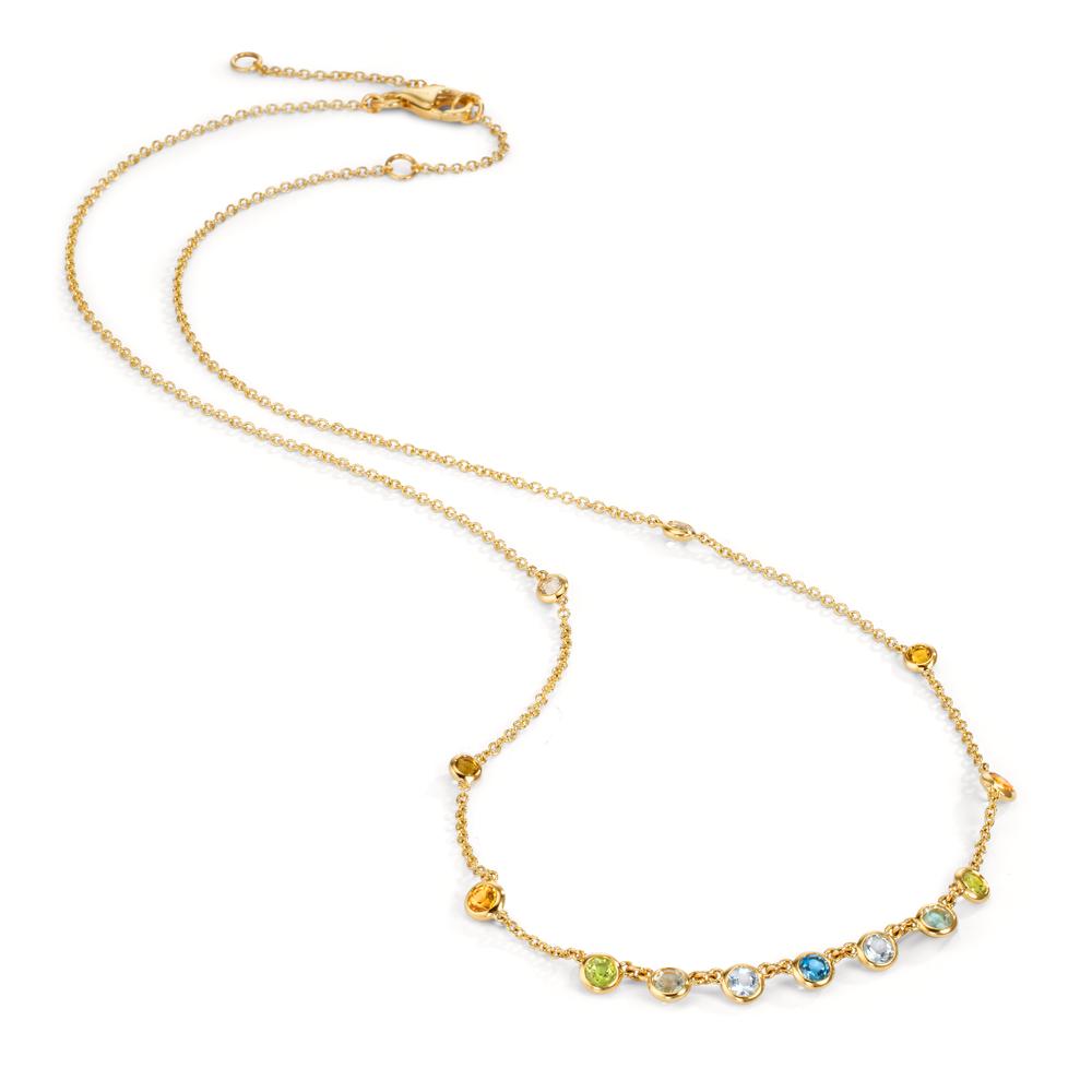 Collar 750/oro amarillo de 18 quilates Citrino 0.20 ct, 2 piedras, Amatista verde, 0.30 ct, 4 piedras, Peridoto 0.13 ct, 2 piedras, Topacio 0.43 ct, 3 piedras, Cuarzo 0.12 ct, 2 piedras 40-45 cm
