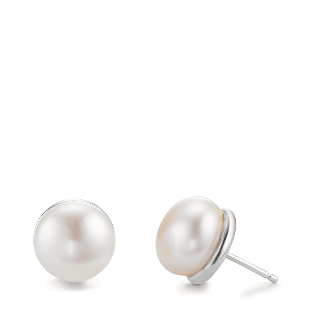 Pendientes Plata Rodio plateado Perla cultivada de agua dulce, 2 Perlas, 11 mm Ø11 mm
