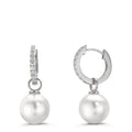 Aro con bisagra Plata Circonita 18 piedras Rodio plateado [shining Pearls], 2 Perlas, 10 mm