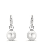 Aro con bisagra Plata Circonita 18 piedras Rodio plateado [shining Pearls], 2 Perlas, 10 mm