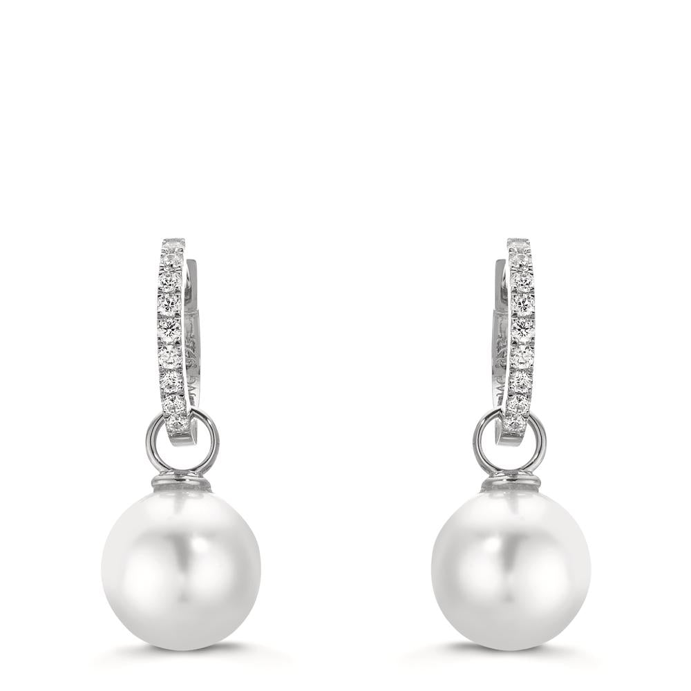 Aro con bisagra Plata Circonita 18 piedras Rodio plateado [shining Pearls], 2 Perlas, 10 mm