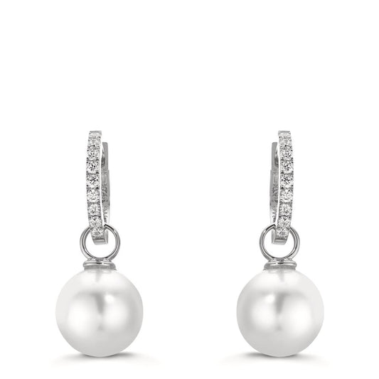 Aro con bisagra Plata Circonita 18 piedras Rodio plateado [shining Pearls], 2 Perlas, 10 mm