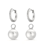 Aro con bisagra Plata Circonita 18 piedras Rodio plateado [shining Pearls], 2 Perlas, 10 mm