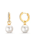 Aro con bisagra Plata Circonita 18 piedras Amarillo Dorado [shining Pearls], 2 Perlas, 10 mm