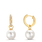 Aro con bisagra Plata Circonita 18 piedras Amarillo Dorado [shining Pearls], 2 Perlas, 10 mm