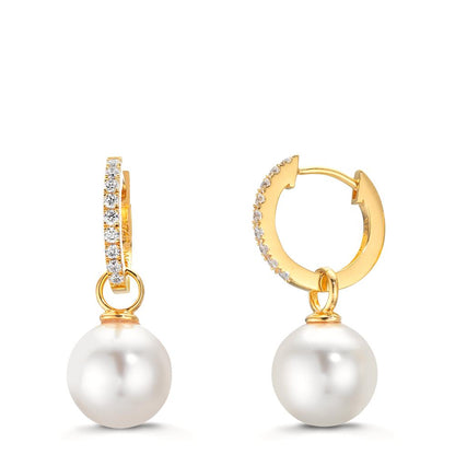Aro con bisagra Plata Circonita 18 piedras Amarillo Dorado [shining Pearls], 2 Perlas, 10 mm