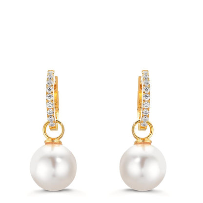 Aro con bisagra Plata Circonita 18 piedras Amarillo Dorado [shining Pearls], 2 Perlas, 10 mm