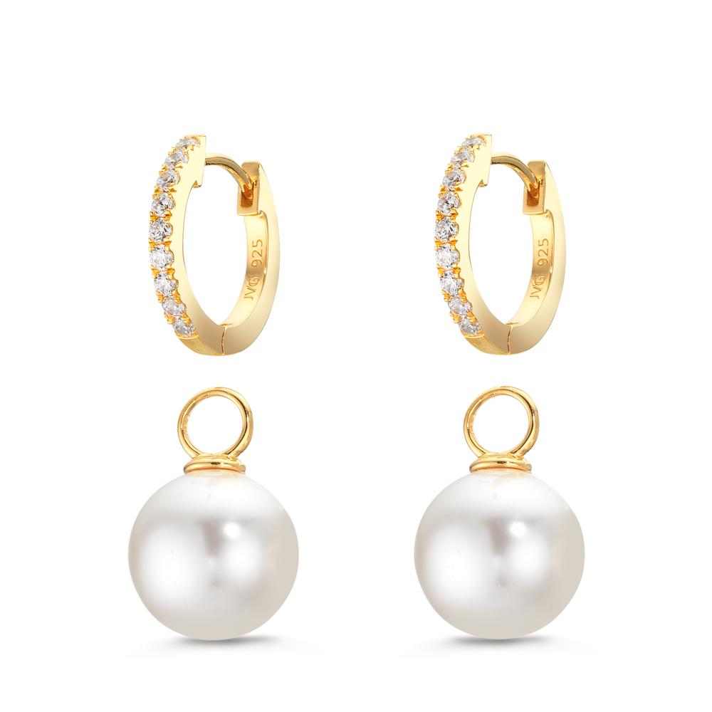 Aro con bisagra Plata Circonita 18 piedras Amarillo Dorado [shining Pearls], 2 Perlas, 10 mm
