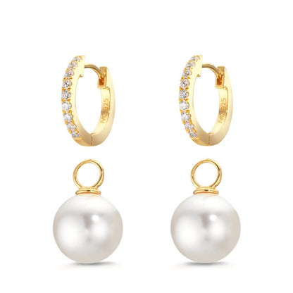 Aro con bisagra Plata Circonita 18 piedras Amarillo Dorado [shining Pearls], 2 Perlas, 10 mm