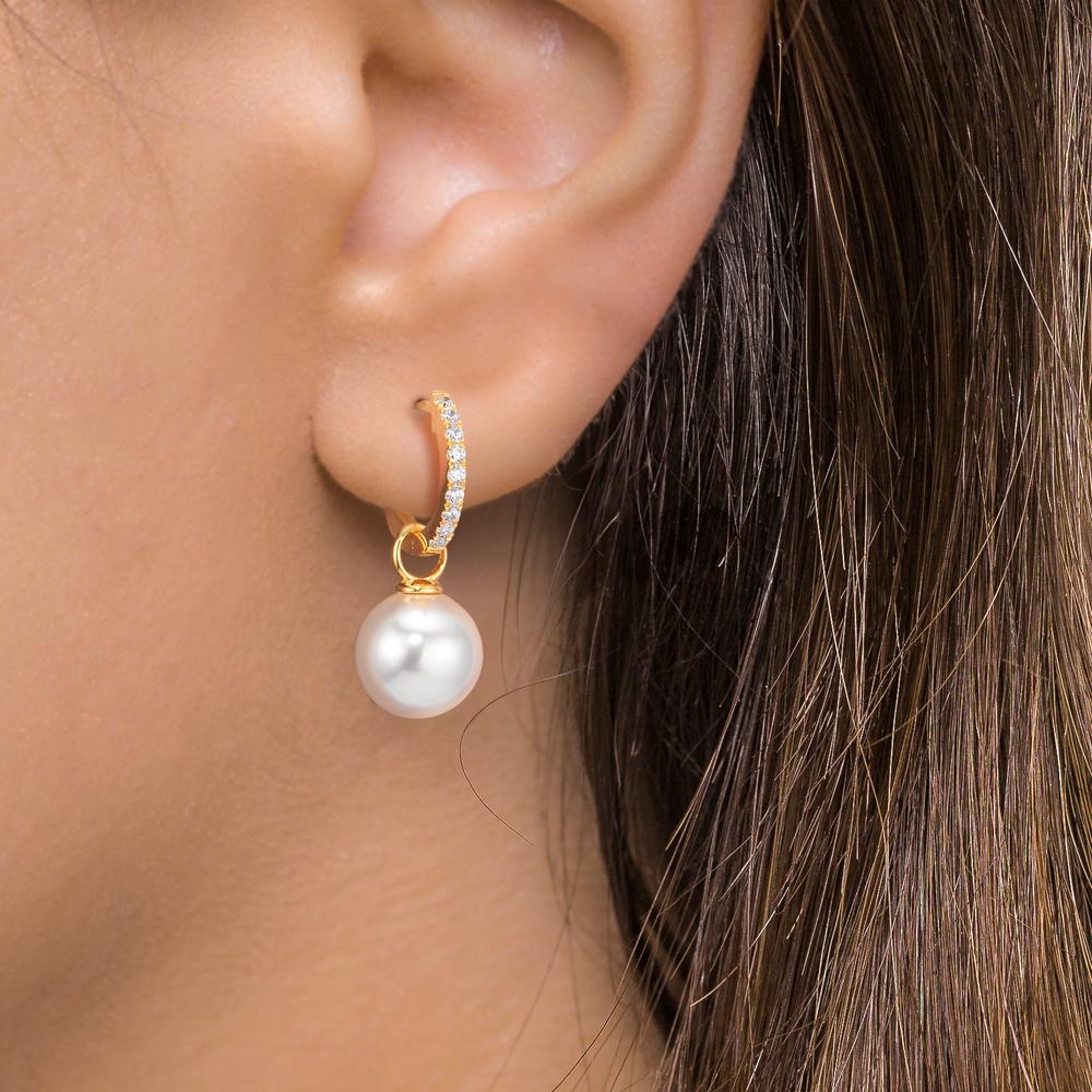 Aro con bisagra Plata Circonita 18 piedras Amarillo Dorado [shining Pearls], 2 Perlas, 10 mm