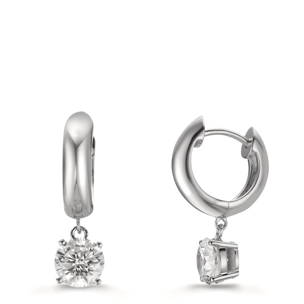 Aro con bisagra Plata Circonita 2 piedras, 6 mm Rodio plateado