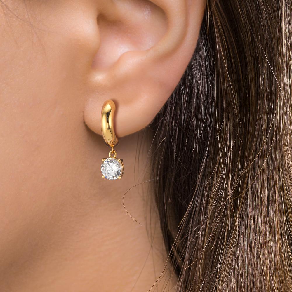 Aro con bisagra Plata Circonita 2 piedras, 6 mm Amarillo Dorado