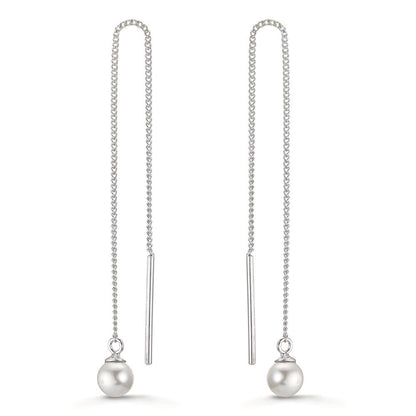 Aretes Plata Rodio plateado [shining Pearls], 2 Perlas, 5 mm