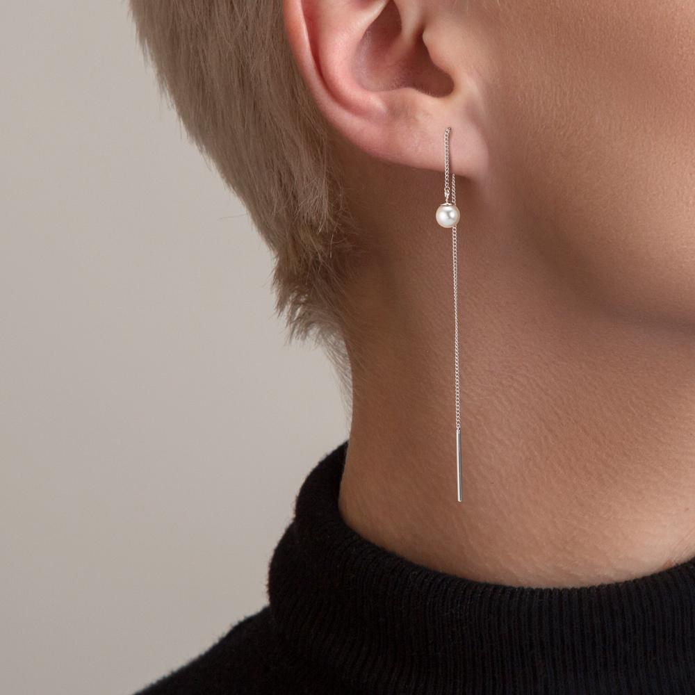 Aretes Plata Rodio plateado [shining Pearls], 2 Perlas, 5 mm