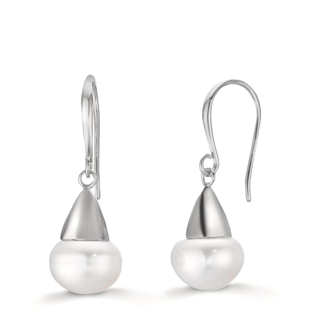 Pendientes Plata Rodio plateado Perla cultivada de agua dulce, 2 Perlas, 9 mm