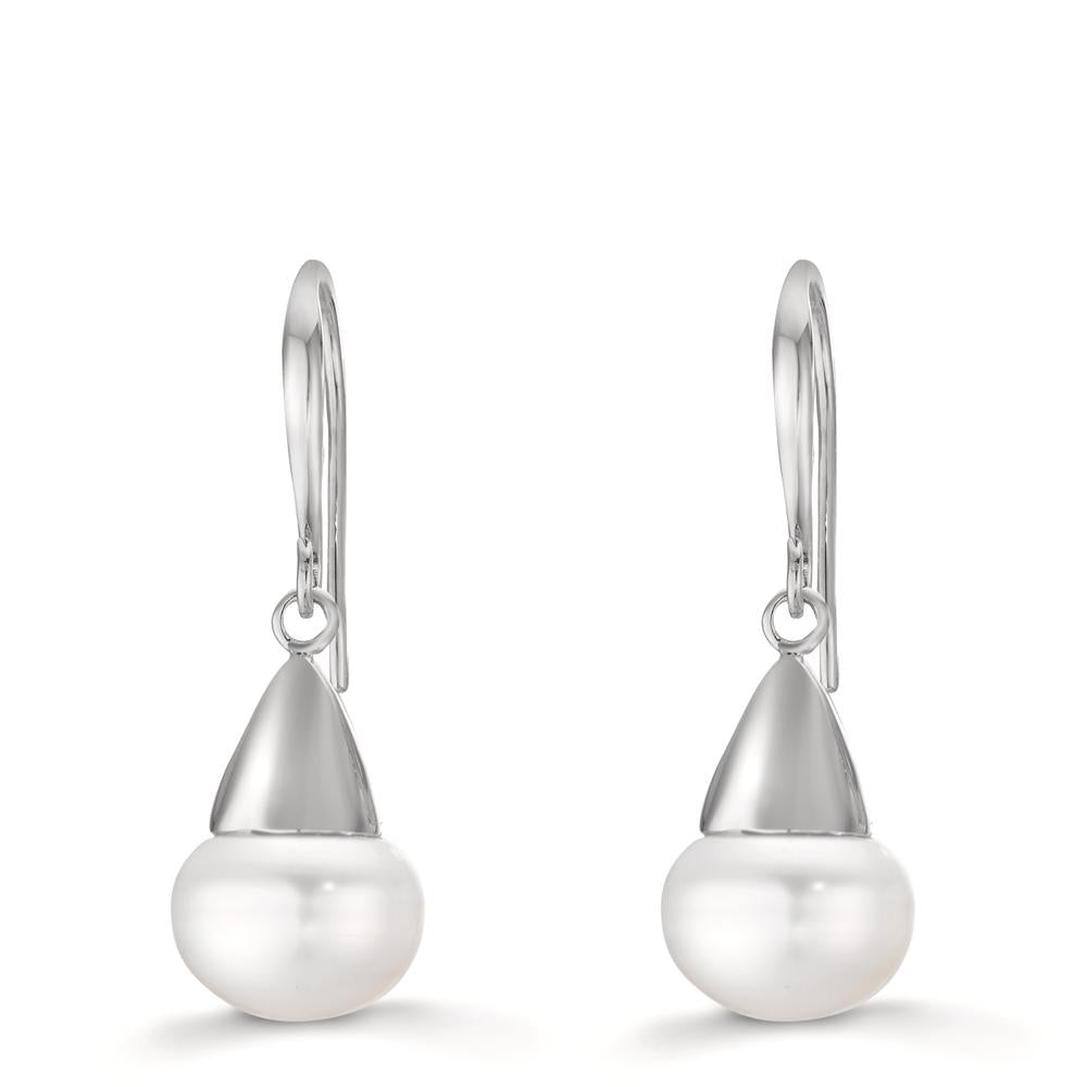 Pendientes Plata Rodio plateado Perla cultivada de agua dulce, 2 Perlas, 9 mm
