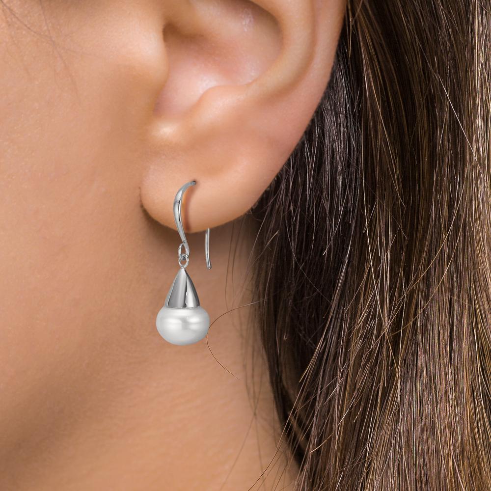Pendientes Plata Rodio plateado Perla cultivada de agua dulce, 2 Perlas, 9 mm