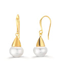 Pendientes Plata Amarillo Dorado Perla cultivada de agua dulce, 2 Perlas, 9 mm