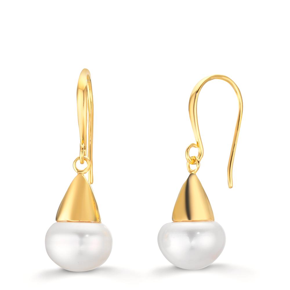 Pendientes Plata Amarillo Dorado Perla cultivada de agua dulce, 2 Perlas, 9 mm
