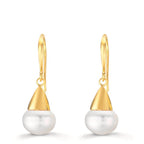Pendientes Plata Amarillo Dorado Perla cultivada de agua dulce, 2 Perlas, 9 mm