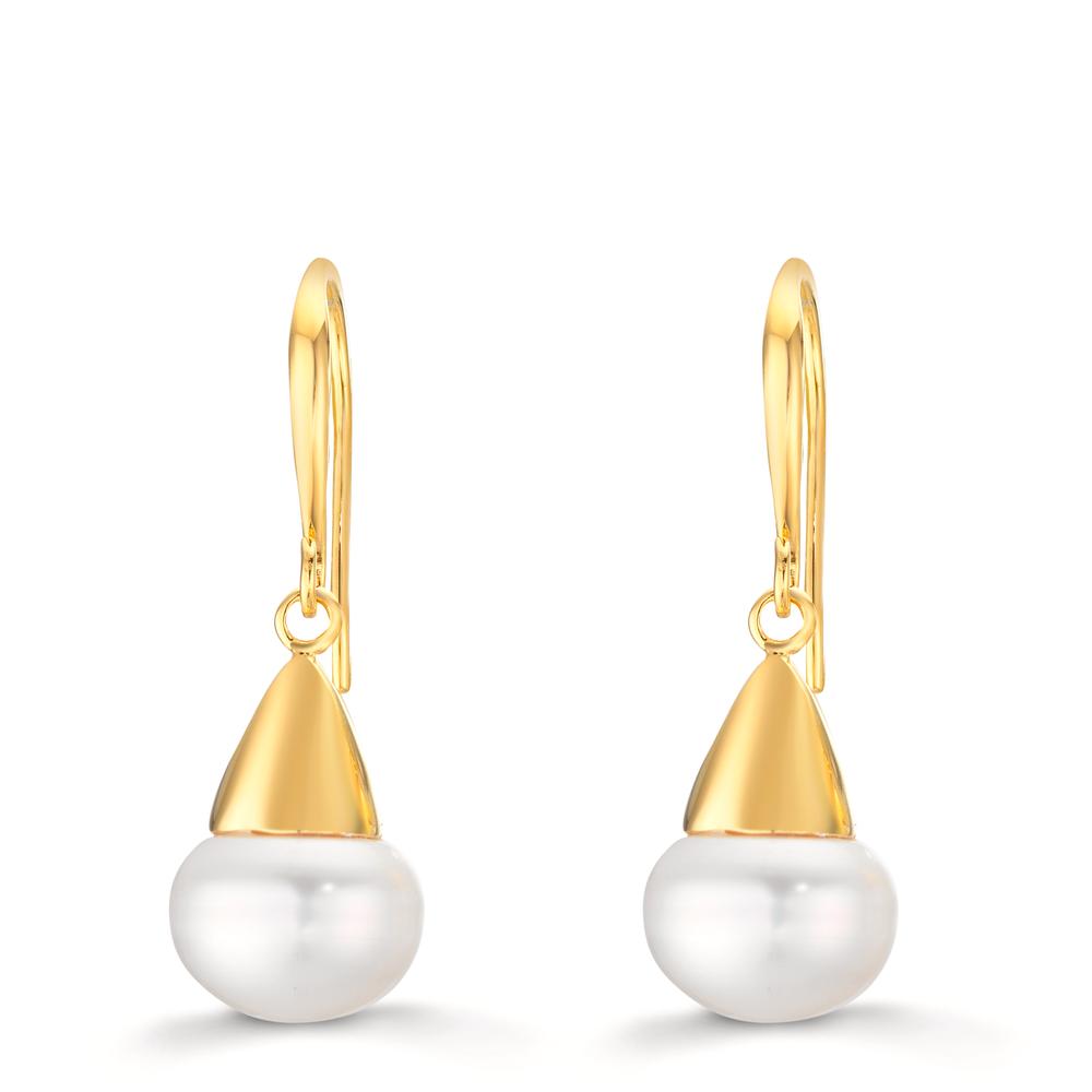 Pendientes Plata Amarillo Dorado Perla cultivada de agua dulce, 2 Perlas, 9 mm