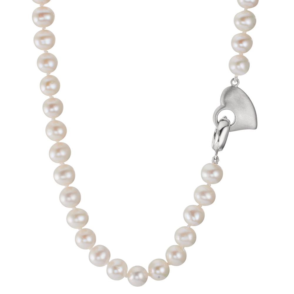 Collar Plata Rodio plateado Perla cultivada de agua dulce 6-7 mm Corazón 42 cm